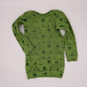 Windelfrei Oberteil von vorne, hellgrün mit gezeichneten Vögeln als Muster